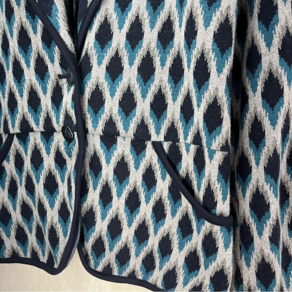 Pendleton Cotton Cardigan Blazer Jacket Gray & Navy Ikat Tribal Small Colorful - Picture 2 of 8